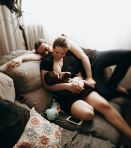 Couple reconnecting and sharing affection during the postpartum period